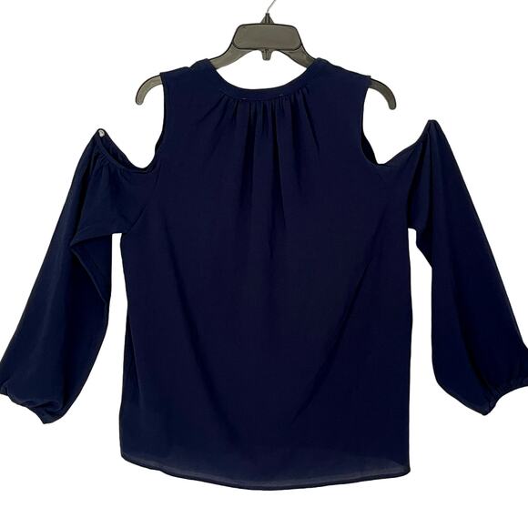 Michael Kors Cold Shoulder Long Sleeve Blouse - Midnight Blue Size Large - $110 - Picture 2 of 7